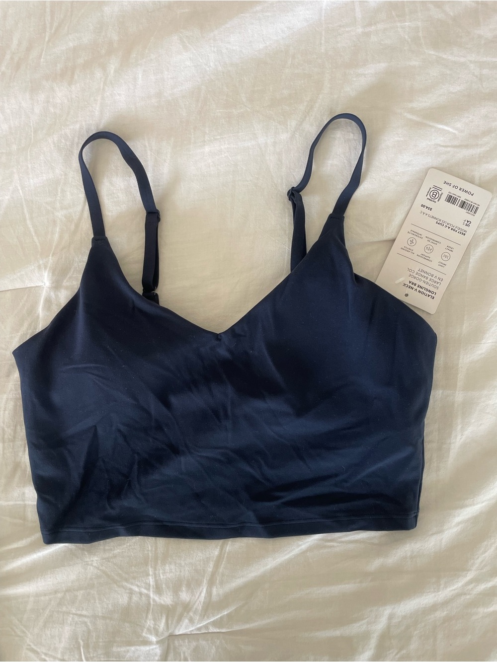 NWT Athleta Navy Elation V-Neck Longline Bra A-C